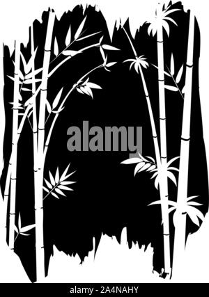 Abstract bamboo branches with leaves grunge illustration. Stock Vector