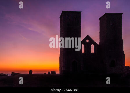 Reculver towers at sunset Stock Photo