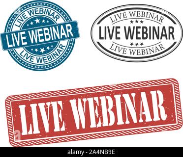 blue live webinar grunge vintage stamp set Stock Vector