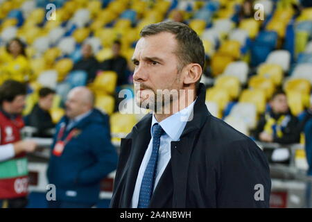 Kiev, Ukraine. 14th Oct, 2019. KYIV, UKRAINE - OCTOBER 14, 2019: Ukraine coach Andriy Shevchenko during the Euro qualifying soccer match between Ukraine and Portugal at the Olympic stadium in Kyiv (Photo by Aleksandr Gusev/Pacific Press) Credit: Pacific Press Agency/Alamy Live News Stock Photo