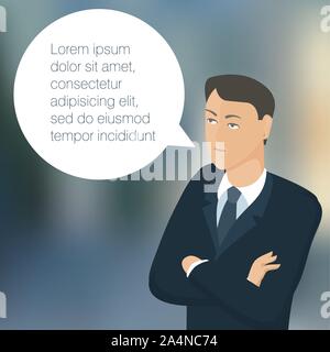 Young business man with speech comment bubble. Stock Vector