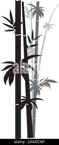 Abstract bamboo branches with leaves grunge illustration. Stock Vector