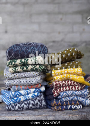 Stacks of knitted socks Stock Photo