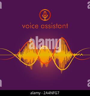 Personal assistant and voice recognition concept gradient vector illustration of soundwave intelligent technologies. Microphone button with bright voi Stock Vector