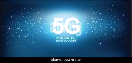 5G Innovative technologies abstract composition vector. Light sparkles and glitter Stock Vector