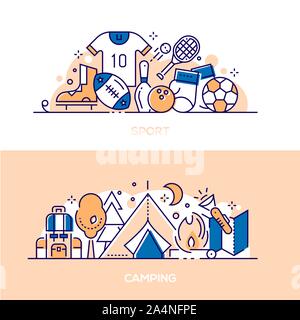 Active lifestyle, leisure linear banner templates set Stock Vector
