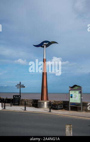 View of the landmark for Coast to Coast - Trans Pennine Trail on Hornsea Seafront in the East Riding of Yorkshire, Northern England. Stock Photo