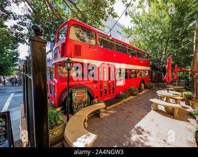Double D's Coffee & Desserts in a London Double Decker Bus in downtown Asheville North Carolina