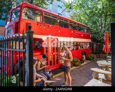 Double D's Coffee & Desserts in a London Double Decker Bus in downtown Asheville North Carolina