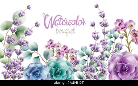 Wild nature watercolor flowers bouquet vector. Delicate postcard Stock Vector