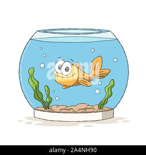 Goldfish in glass. Hand drawn vector illustration with separate layers. Stock Vector