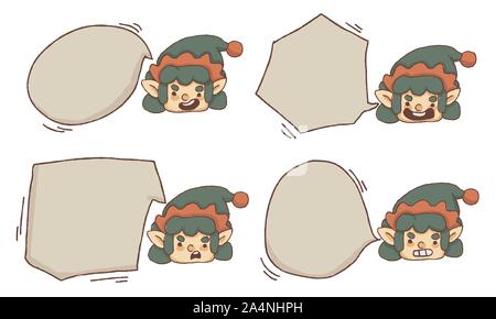Christmas cute elf bubble text set Stock Vector