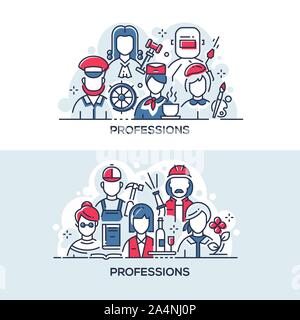 Different people professions vector banner templates set Stock Vector