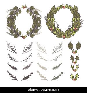 Christmas wreath elements premium vector Stock Vector