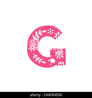 Letter G. Vector. Pink letter with ornament. Applique for clothes. Logo for the company. Stock Vector