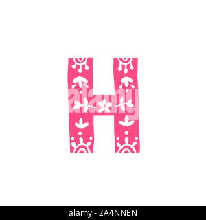 Letter H. Vector. Pink letter with ornament. Applique for clothes. Logo for the company. Stock Vector