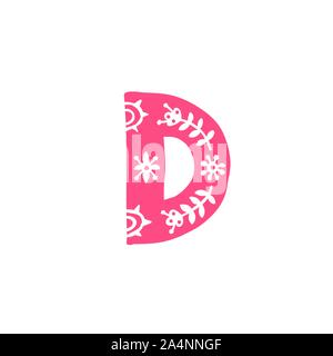 Letter D. Vector. Pink letter with ornament. Applique for clothes. Logo for the company. Stock Vector