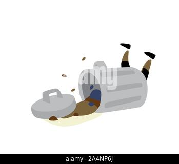 Illustration of a trash can. Vector. Trash spilled out of the tank. Character for stickers and garbage cleaners. Scattered and trash. It is forbidden Stock Vector