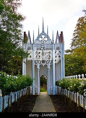 'The Rose Walk' (detail), outdoor artwork by Pablo Bronstein. The Wilderness, Jupiter Artland, Bonnington House, Wilkieston, West Lothian, Scotland. Stock Photo