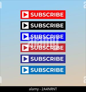 Subscribe Button For TV Channel or Social Media With Play Button, Square Shape, Box, Rectangle Stock Vector