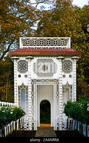 'The Rose Walk' (detail), outdoor artwork by Pablo Bronstein. The Wilderness, Jupiter Artland, Bonnington House, Wilkieston, West Lothian, Scotland. Stock Photo