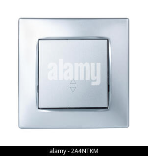 Front view of silver room light switch isolated on white Stock Photo