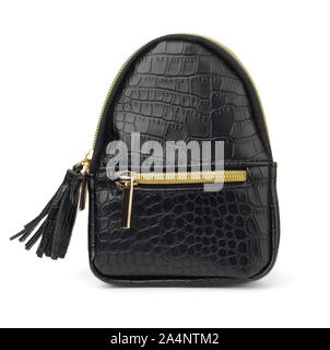 Small black leather backpack isolated on white Stock Photo