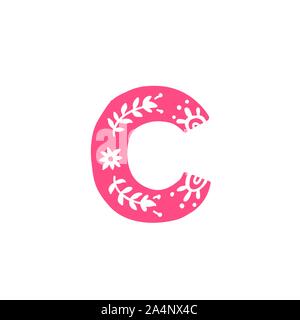 Letter C. Vector. Pink letter with ornament. Applique for clothes. Logo for the company. Stock Vector