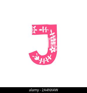 Letter J. Vector. Pink letter with ornament. Applique for clothes. Logo for the company. Stock Vector