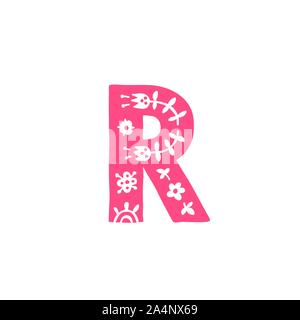 Letter R. Vector. Pink letter with ornament. Applique for clothes. Logo for the company. Stock Vector