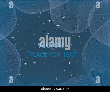 Starry sky with a  wireframe dynamic wave for text box Big data Vector illustration Stock Vector