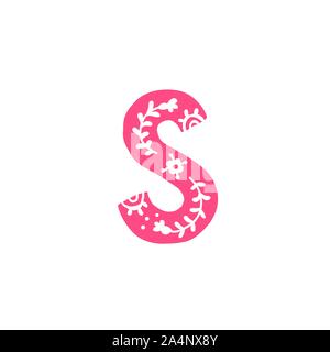 Letter S. Vector. Pink letter with ornament. Applique for clothes. Logo for the company. Stock Vector