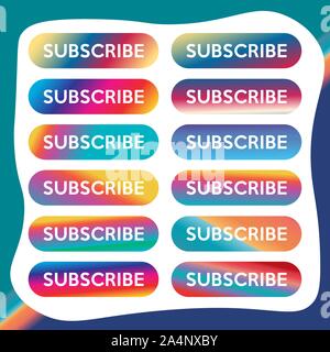 Colorful Gradation Subscribe Button For TV Channel or Social Media, Flat Design Template, Rounded Shape Stock Vector