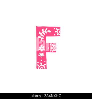 Letter F. Vector. Pink letter with ornament. Applique for clothes. Logo for the company. Stock Vector