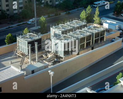 HVAC Air Chillers on Rooftop Units of Air Conditioner for Large Industry Air Cooling system Stock Photo