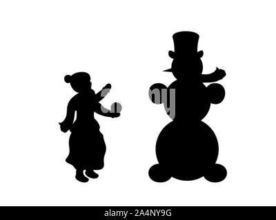 Silhouette child sculpts snowman. Symbol Happy New Year. Vector illustration Stock Vector