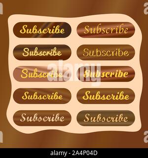 Wood Texture Subscribe Button For TV Channel or Social Media, Vintage Style Design Template, Rounded Shape Stock Vector