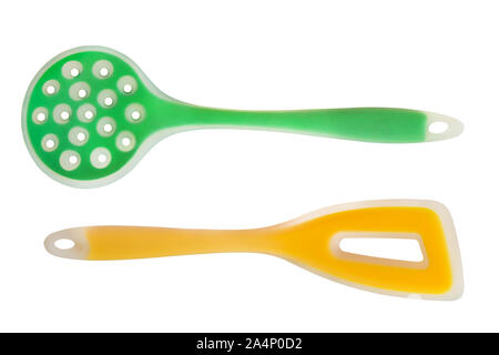 Kitchen colorful utensils isolated on white background. Cooking equipment. Stock Photo