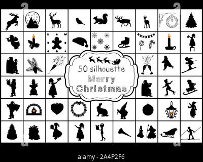 Set Silhouettes symbol Merry Christmas and New Year. Vector Illustration Stock Vector