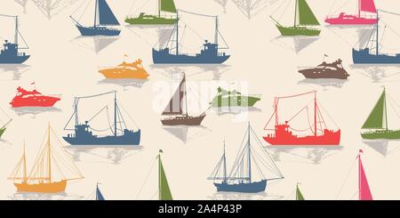 Sailing vector seamless pattern, marine background Stock Vector