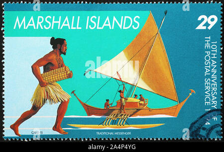 Postal service of Marshall Islands celebrated on stamp Stock Photo