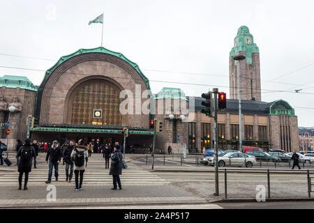 Helsinki Central Station (Helsingin paarautatieasema), main station for commuter rail and long-distance trains departing from Helsinki, Finland Stock Photo