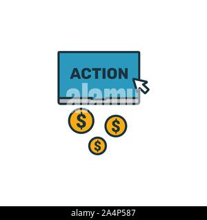 Cost Per Action icon set. Four elements in diferent styles from content icons collection. Creative cost per action icons filled, outline, colored and Stock Vector