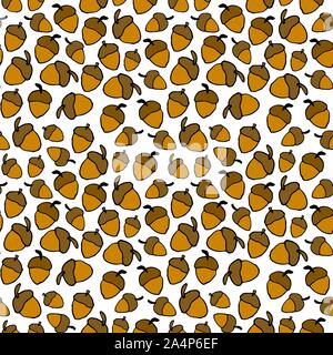 Acorns seamless pattern. Colorful outline on white background. Picture can be used in wallpaper, wrapping paper, textile print, advertisement, posters, flyers, banners, etc. Vector illustration. EPS10 Stock Vector