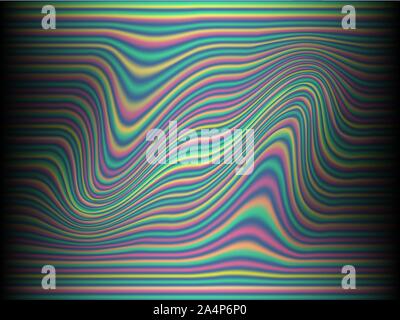 Black background with colored, iridescent twisted lines, neon effekt, glow. Neon modern stripes on a black background. Stock Vector