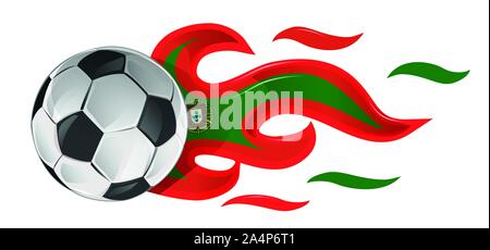 soccer ball on fire with Portugal flag. illustration Stock Vector