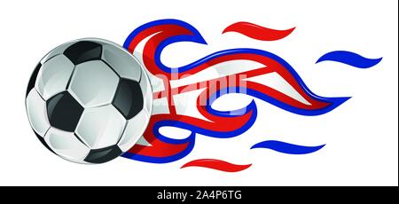 soccer ball on fire with england flag. illustration Stock Vector