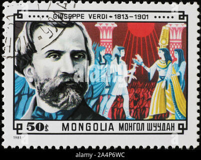 Portrait of Giuseppe Verdi on mongolian postage stamp Stock Photo