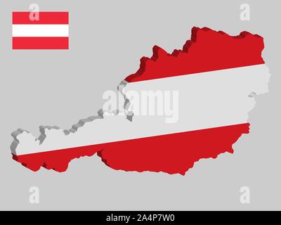 3D Austria Map and Flag Vector illustration eps 10. Stock Vector
