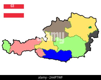 3D Austria Map and Flag Vector illustration eps 10. Stock Vector